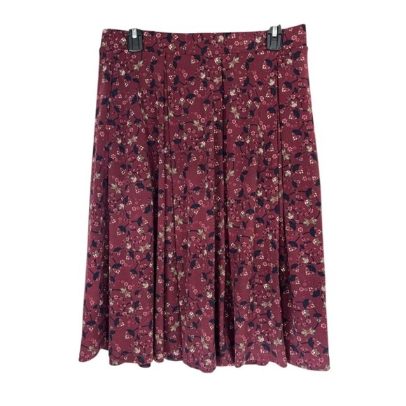 LuLaRoe Madison Burgundy Floral Print Pleated Midi Skirt 3XL - Picture 1 of 11